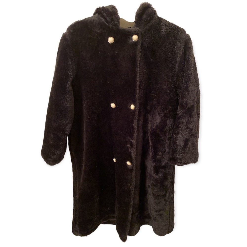 Vintage Girls or Women's Fur Black Coat - Medium to Large